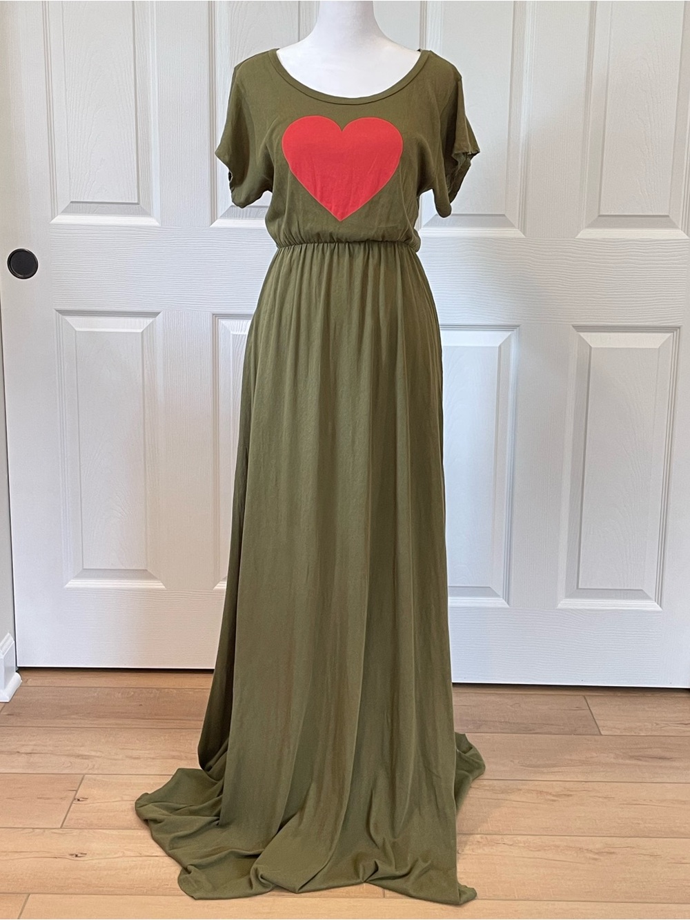 Wildfox Olive Maxi Dress with Red Heart Graphic size Small
